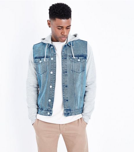 Blue Jersey Sleeve Denim Jacket | New Look