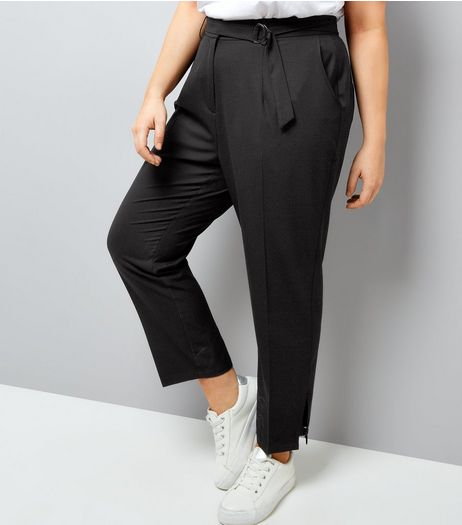 Curves Black D-Ring Hem Cropped Trousers | New Look