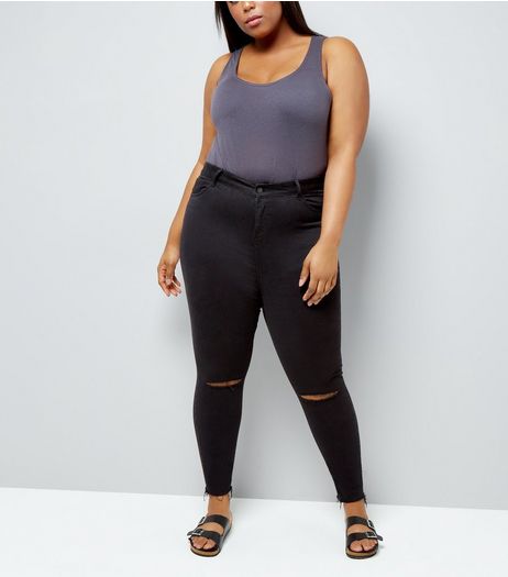 Curves Black Distressed Skinny Shaper Jeans | New Look
