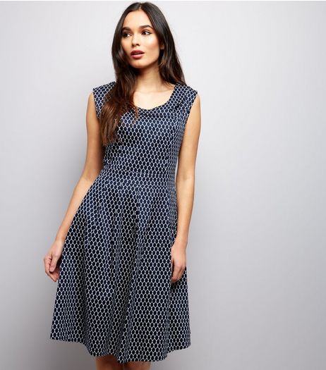 Apricot Navy Oval Print Vintage Collar Dress | New Look