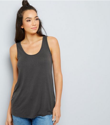 Dark Grey Washed Lattice Back Vest | New Look