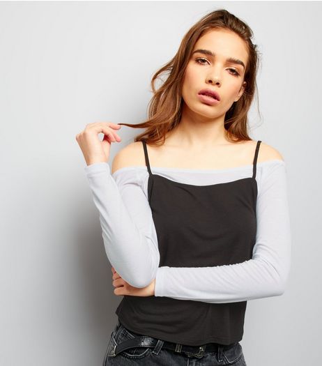 White 2 in 1 Cold Shoulder Cami Top | New Look