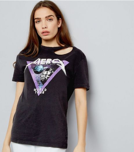 Black Fierce Space Print Studded Short Sleeve T-Shirt | New Look