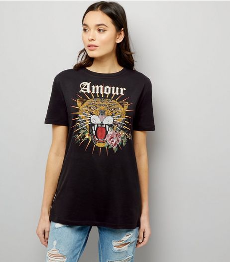 Black Tiger Amour Print T-Shirt | New Look