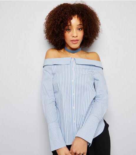 Blue Stripe Bardot Top | New Look