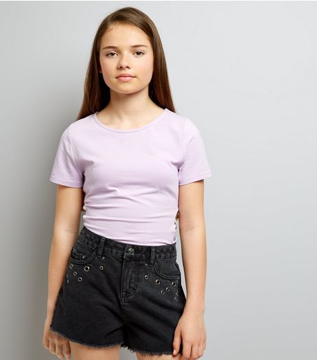 Teens Black Eyelet Trim Denim Shorts | New Look