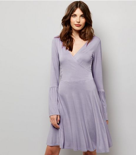 Lilac Bell Sleeve Wrap Front Dress | New Look