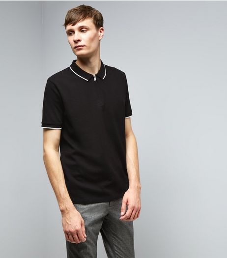 Navy Zip Front Polo Shirt | New Look