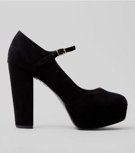 Wide Fit Black Suedette Platform Heels | New Look