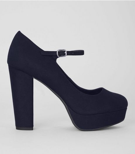 Wide Fit Navy Suedette Platform Heels | New Look