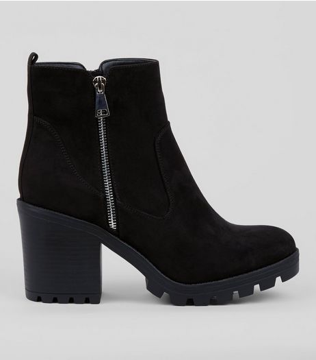 Wide Fit Black Chunky Side Zip Ankle Boots | New Look