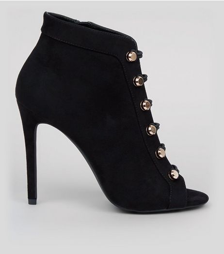 Black Suedette Military Peep Toe Heels | New Look