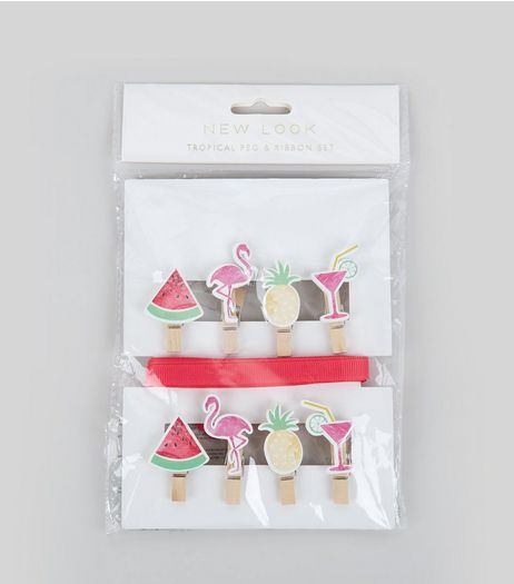 Pink Tropical Peg and Ribbon Set | New Look
