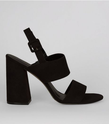 Black Suedette Open Toe Flared Block Heels | New Look
