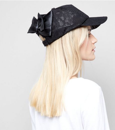 Black Lace Bow Back Cap | New Look