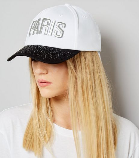 White Paris Embroidered Cap | New Look