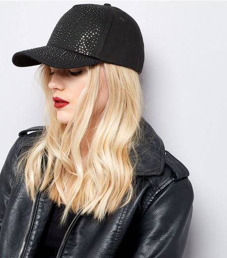 Black Diamante Detail Cap | New Look