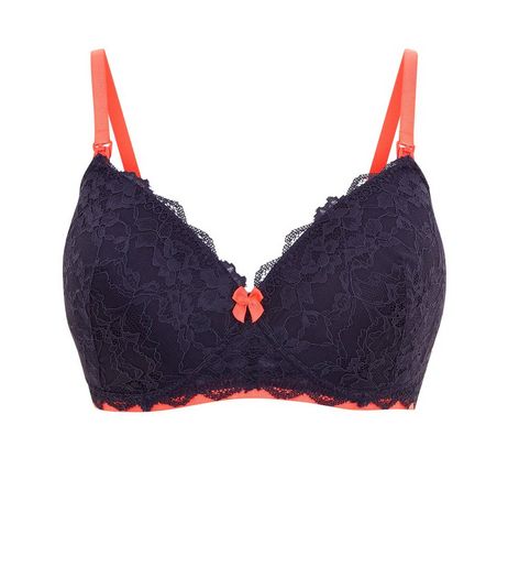 Maternity Navy Lace Contrast Strap Bra | New Look