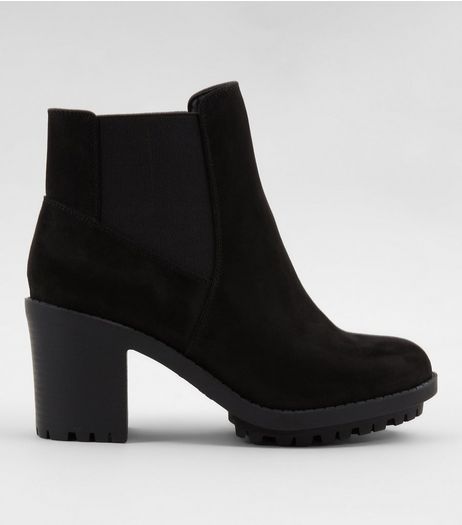 Wide Fit Black Suedette Heeled Chelsea Boots | New Look