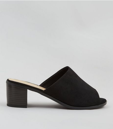 Wide Fit Black Suedette Mules | New Look