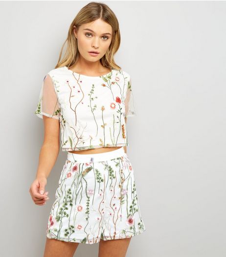 Parisian White Floral Embroidered Mesh Shorts | New Look
