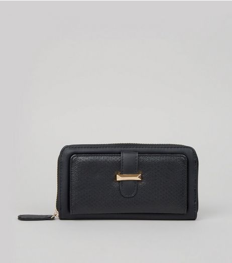 Black Snakeskin Texture Panel Front Purse | New Look
