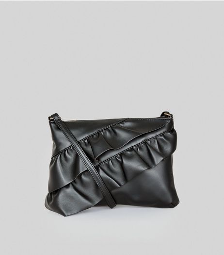 Black Frill Trim Shoulder Bag | New Look
