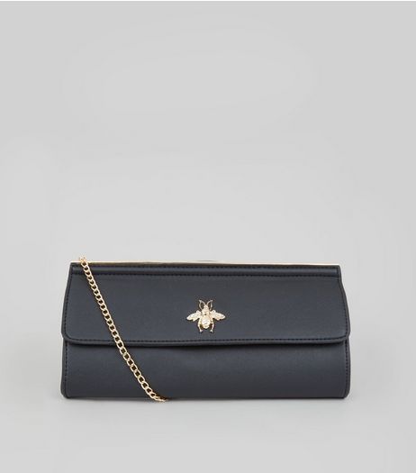 Black Bee Charm Clutch Bag | New Look