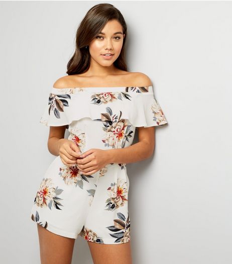 Cameo Rose White Floral Bardot Playsuit | New Look