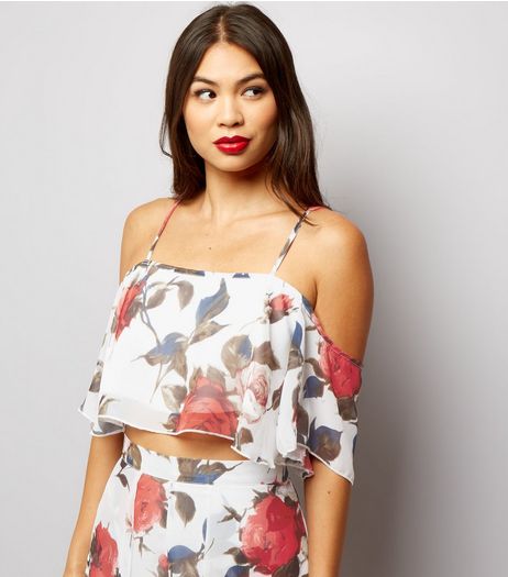 Parisian White Floral Print Cold Shoulder Crop Top | New Look