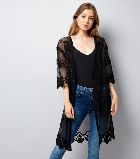 Black Crochet Lace Embroidered Kimono | New Look