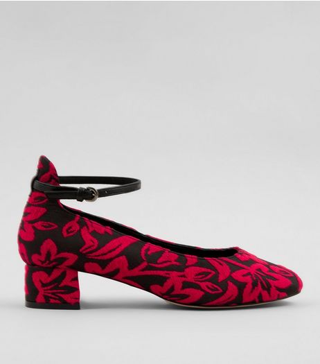 Red Embroidered Ankle Strap Low Court Shoes | New Look