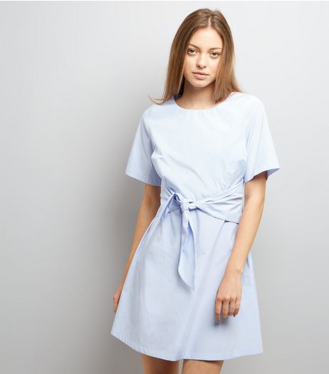 Blue Stripe Tie Waist Tunic Dress | New Look