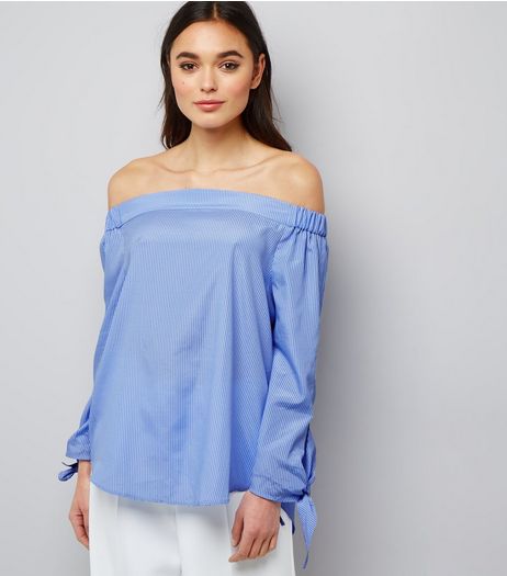 Cameo Rose Blue Split Back Tie Sleeve Top | New Look