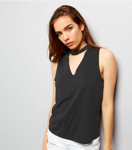 Black Choker Neck Cut Out Tank Top | New Look