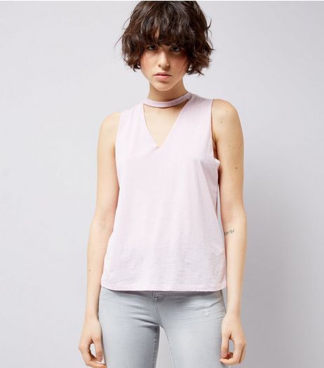 Lilac Choker Neck Cut Out Tank Top | New Look