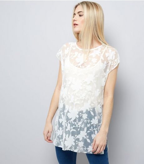 Cream Sheer Floral T-Shirt | New Look