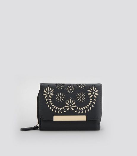 Black Floral Lasercut Purse | New Look