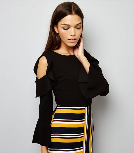 Pink Vanilla Black Frill Trim Cold Shoulder Bodysuit | New Look