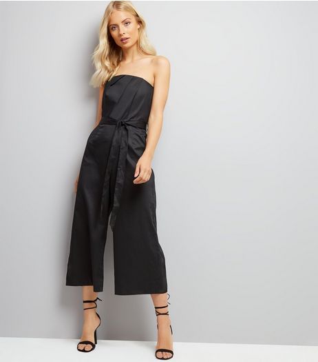Black Tie Waist Bandeau Culotte Jumpsuit | New Look