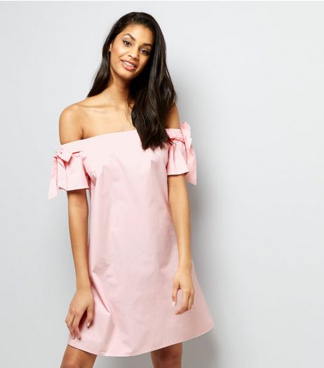 Pink Bardot Neck Tie Sleeve Dress | New Look