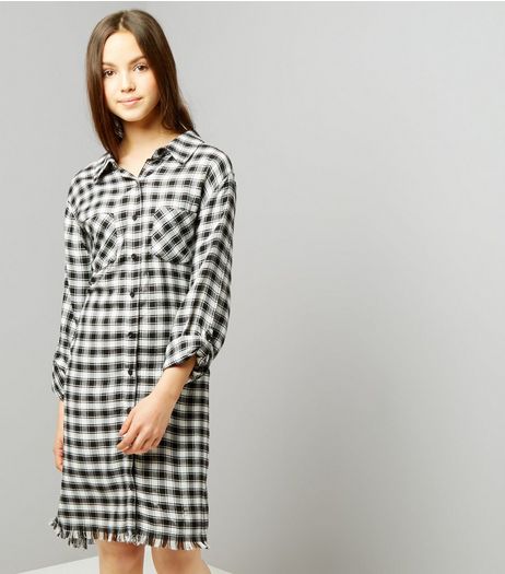 Teens Black Check Fray Hem Shirt Dress | New Look