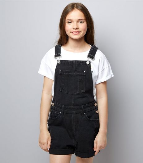 Teens Black Short Dungarees | New Look