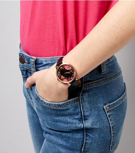 Black Floral Dial Watch | New Look