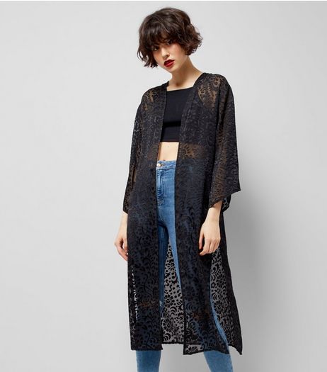 Black Burnout Floral Kimono | New Look