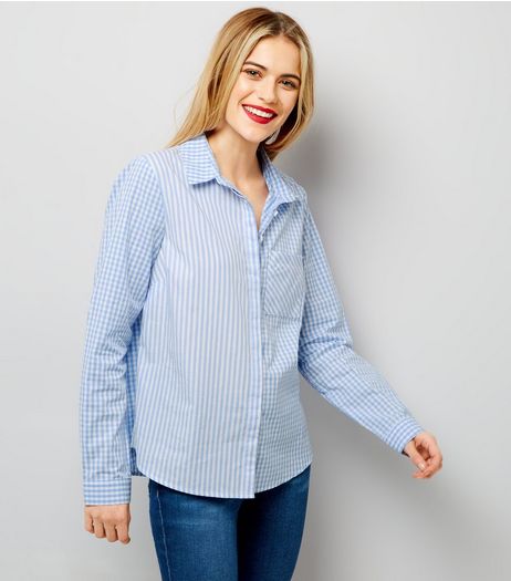 Blue Stripe and Gingham Print Shirt | New Look
