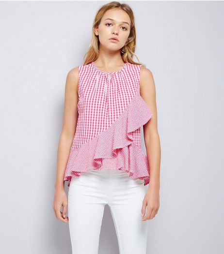 Pink Gingham Check Frill Trim Top | New Look