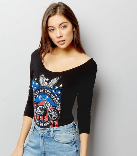 QED Black Rock Band Print Bodysuit | New Look