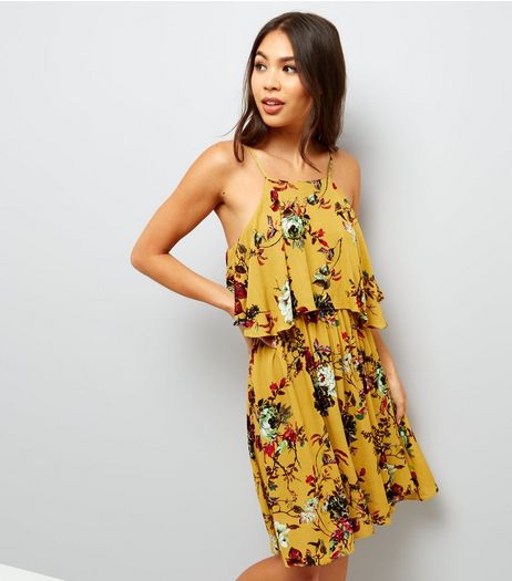 Urban Bliss Yellow Floral Print Layered Cami Dress | New Look