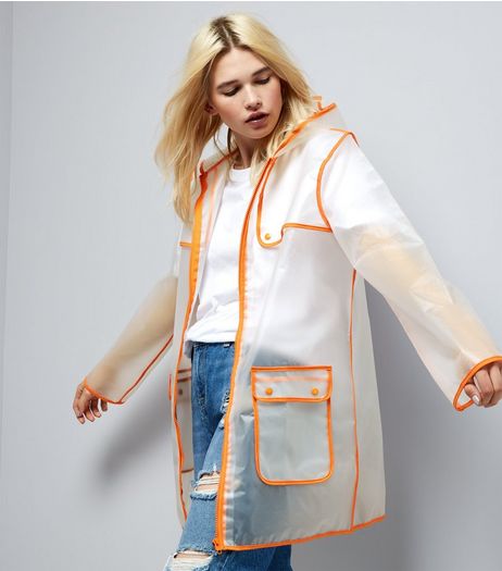Parisian Orange Piped Trim Clear Rain Mac | New Look